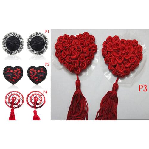 1 Pair Heart Round Lace Shape Nipple Stickers Chest Stickers Sex Product Sexy Sequin Nipple Covers With Tassels Pasties