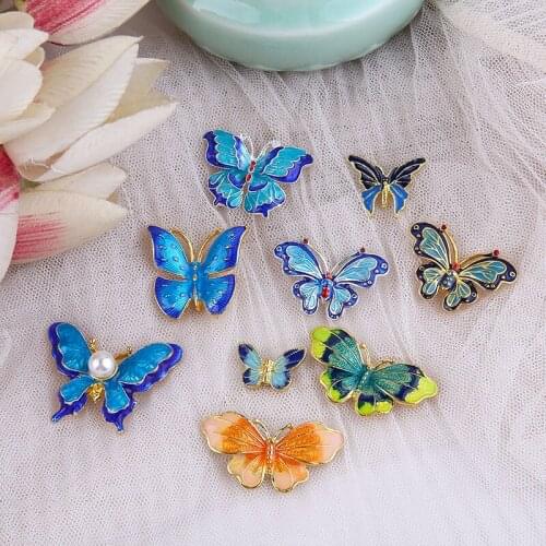 10pcs Chinese Style Archaic Alloy Drip Oil Cloisonne Butterfly Hair Headpiece Phoenix Crown Earring Accessories Diy Jewelry