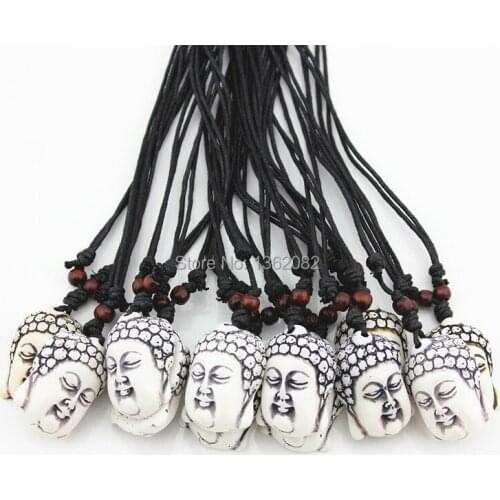 12pcs Men Womens Amulet Imitation Yak Bone Buddhist Shakyamuni Buddha Pendants Necklace Gift MN480