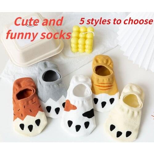 2 Pairs Of Invisible Cotton Ladies Boat Socks Spring And Summer New Non-slip Silicone Socks Cartoon Cat Claw Cute Female Socks