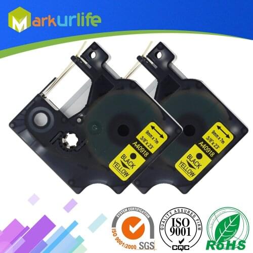 2 PCS/Lot Label Maker for DYMO Self-Adhesive D1 Tape 40918 (S0720730) Excellent Work for DYMO Printer (9mm*7m) Black on Yellow