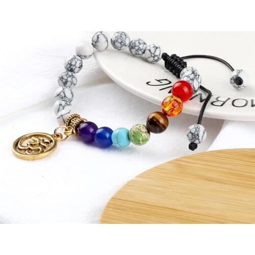 7 Chakras Braided String Bracelet Natural Stone Healing Charms Beaded Jewelry Orm Alloy Pendant Bracelets&Bangles For Women/Men