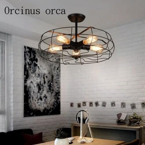American style industrial wind retro chandelier dining room living room bedroom balcony creative iron circular fan ceiling lamp