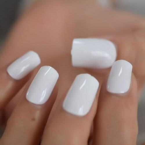 White Full Cover Square Fake Nail Snow Medium Pure Color Nail Art Tips Smooth Simple DIY Artificial Nail