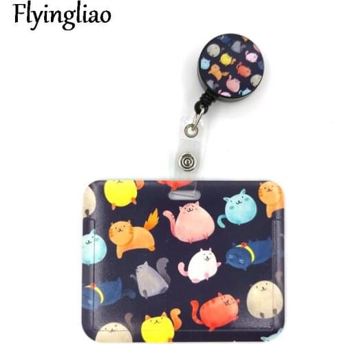 Color Cats Cartoon Cute Credit Card Holder Lanyard Women Men Kid Student Retractable Badge Reel ID Name Bus Clips Card Badge