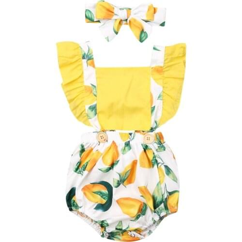 2020 Baby Girl Summer Clothing Lemon Fruit Cotton Bodysuits Sleeveless Jumpsuit Clothes Summer Infant Baby 2pcs Outfit Set 0-24M