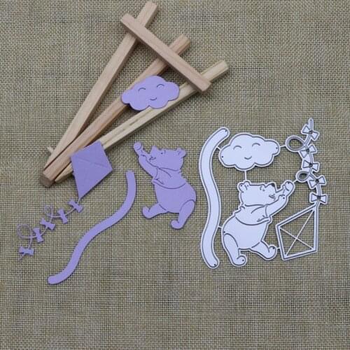 Metal Cutting Dies Bear Flying a Kite for DIY Scrapbooking Album Paper Cards Decorative Crafts Embossing Die Cuts