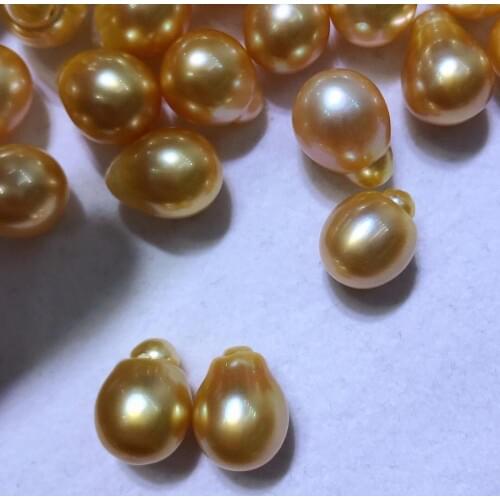 Real Natural South Sea Pearls, Loose Gold Color Pearls, 9-11MM Big Size Pearls, 5PCS/LOT