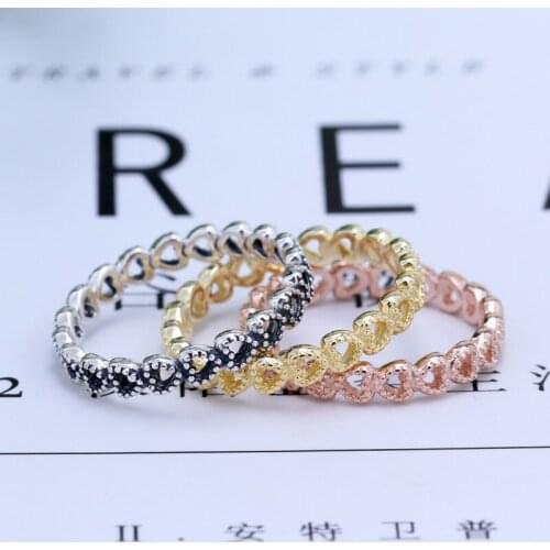 New Fashion Silver Color Stackable Rose Gold Color Band of Hearts Ring For Women Wedding Engagement Rings DropShipping