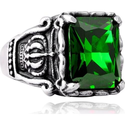 Drop Ship Offer 316L Stainless Steel Ring Cool Cocktail Ring Mens Jewelry Fashion Polishing Retro 3 Colors Stones Crown Ring