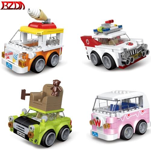 Ideas City Mr. Beans Green Mini Car Roof With Sofa MOC Movie Classic Speed Chumps Beans Car Model Building Blocks Kids Toys