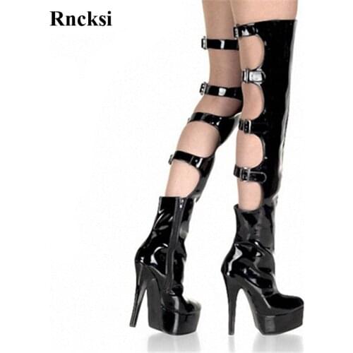 Rncksi Sexy Women Buckle Strap Party 15cm High Heels Night Club Over The Knee Boots Pole Dancing Shoes Boots