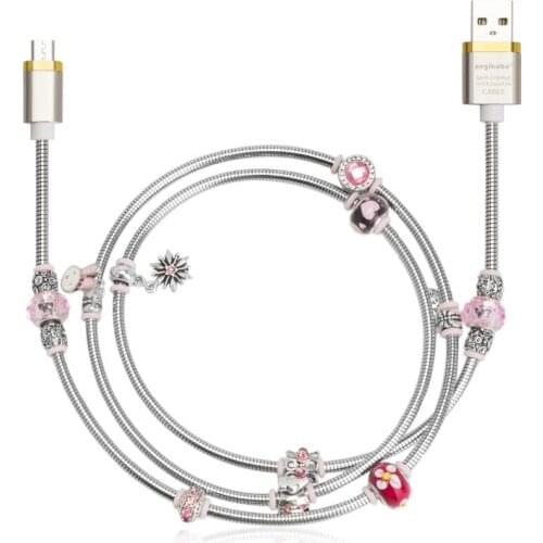 Pink) ANGIBABE wire spring USB Cable 2A 1M DIY inlay Diamond Fast Charging Data Cable for Android
