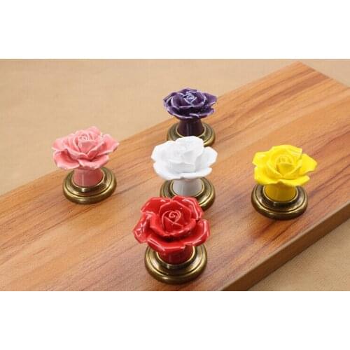Retro Vintage Flower Handles and Knobs Ceramic Rose Jewelry Box Knobs Free Shipping