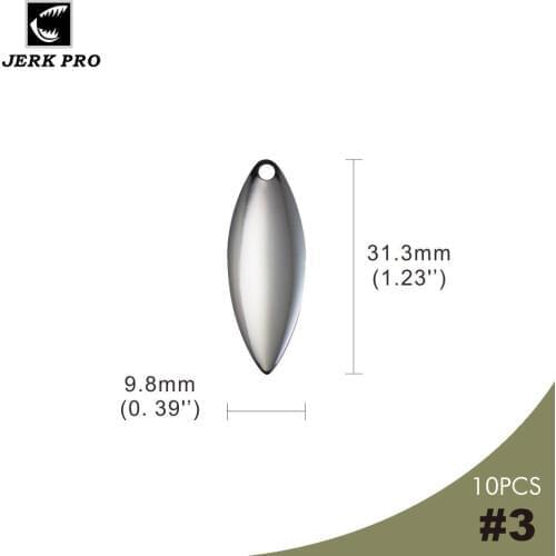 JERK PRO 10PCS Size 3 Smooth Steel Willow leaf Spinner Blades Spinnerbait Parts For Fishing Lures Angler’s Tackle Craft