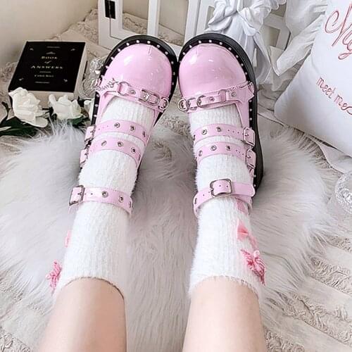 Lolita Cosplay Punk Goth Sweet Mary Jane Pumps For Women Bow Round Toe Ankle T-Strap Platform Wedges Dress Brand Women Shoes