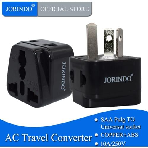 JORINDO Universal Black White One turn two socket Australian standard US EU UK to AU 3 pins travel converter power plug