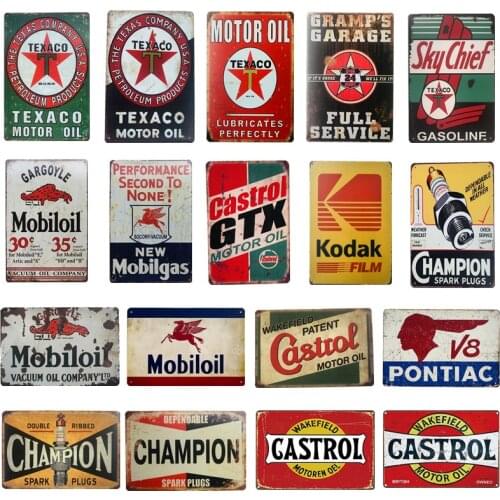 Vintage Gas Oil Metal Tin Signs Art Poster Garage Wall Stickers Plaque Plate Club Retro Painting Wall Decor