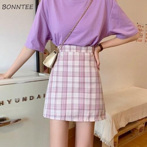 Skirts Women A-line Plaid Preppy Style Daily Girls Spring Ladies Stylish High Waist Outerwear Ulzzang Fashionable Students Cozy