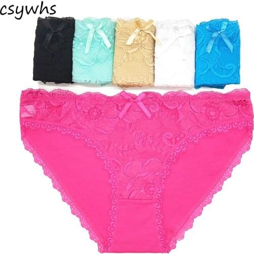 CSYWHS 5pcs Lot Sexy Transparent Panties Women Lace Briefs Thongs Underwear Lingerie Intimates for Girls M L XL