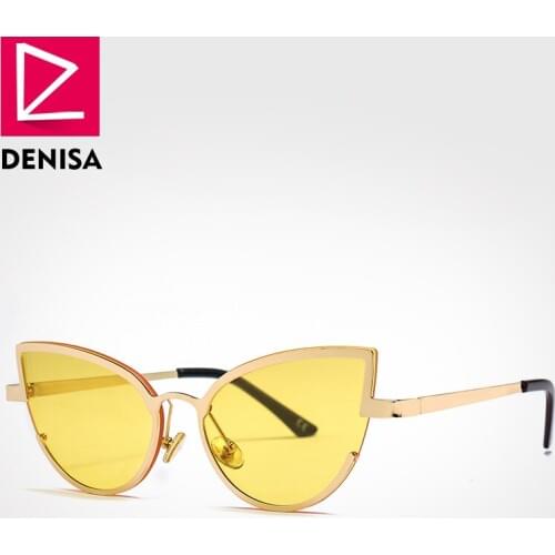 DENISA Fashion Brand Red Cat Eye Sunglasses Women 2019 Retro Blue Lens Sun Glasses Girls UV400 lunette de soleil femme G22013
