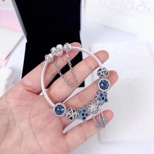 100% 925 Sterling Silver Colorful Five Pointed Star And Shadow Catching Beaded Bracelet The Most Popular Gift Jewelry For Ladies
