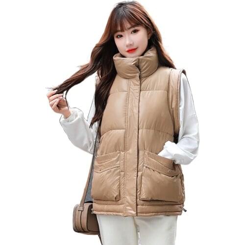 2022 new Womens Down Cotton Warm Vest Coat Autumn Winter New Ladies Casual Waistcoat Female Sleeveless Glossy Vest Jacket