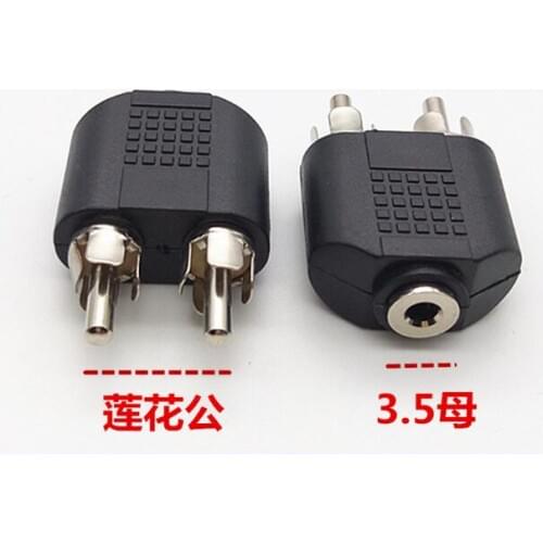 10pcs/lotAudio frequency converter head 3.5 female to double lotus male 3.5 female to 2RCA male connector