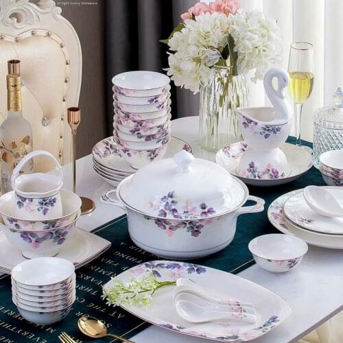 60 Heads jingdezhen ceramics Dinnerware Bone China Dishes Set Dinner Tableware Pot Rice Bowl Salad Noodles Bowl Dish