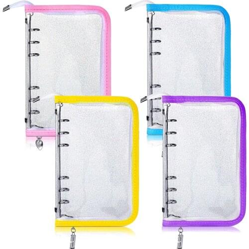 A6 Size 6 Rings Binder Cover PVC Zipper Binder Wallet Pouch Folders Clear Waterproof PVC Loose Leaf Bag Refills Filler Organizer