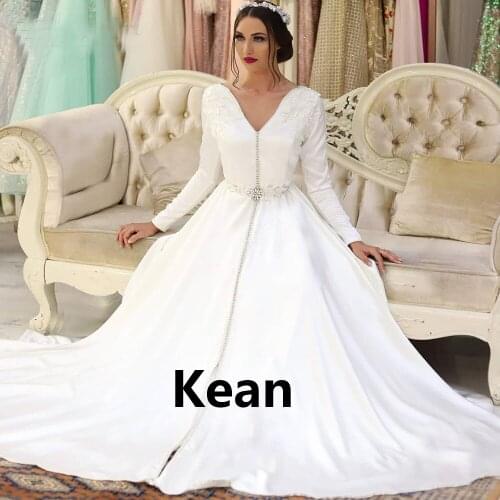 White Moroccan Kaftan Dubai Wedding Dresses Lace Belt Simple Saudi Arabic Muslim Wedding Gown Bride Dress New Arrival