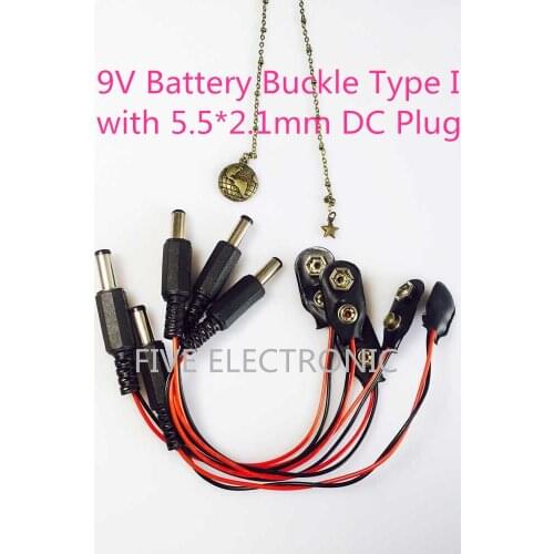 Free shipping! 9V Battery Buckle Connector Type-I with 5.5*2.1mm DC Plug 15CM wire lead soft shell type-1 battery lock