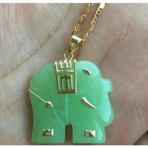 Free shipping Asian NATURAL green jade Elephant Pendant Necklace