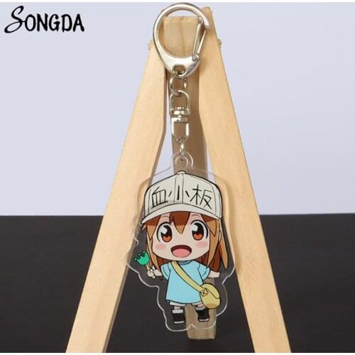 Anime Cells at Work Keychain Cartoon Figures Red Blood Hataraku Saibou Erythrocyte Platelet Acrylic Pendant Keyring Jewelry Gift