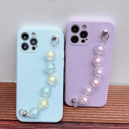 Luxury Crystal Flowers Wrist Chain Case For iPhone 11 Pro Max 12 Pro Max Max 7 8 Plus X SE Candy Color Bracelet Strap Cases