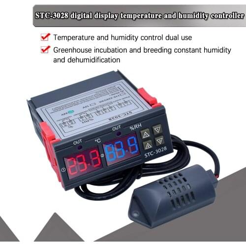 12V 24V 220V 10A STC-3028 Digital Temperature Humidity Meter Thermostat Dual Display Thermometer Hygrometer Adjustable 0~100%RH
