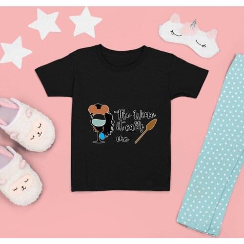 The Wine It Calls Me Letters Kids T-Shirts Fashion Dropship Summer New Black White T Shirts Round Neck Wine Glass Princess Cute