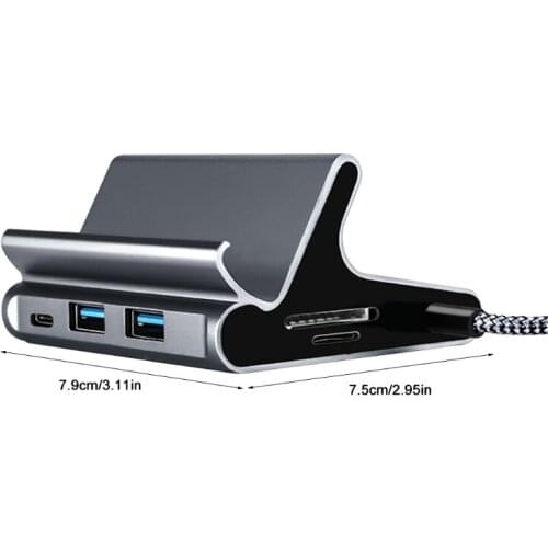 USB-C Type C Hub to HDMI-compatible Docking Station with PD+Usb3.0x2+Rj45 + Card Reader Vertical Base with Bracket