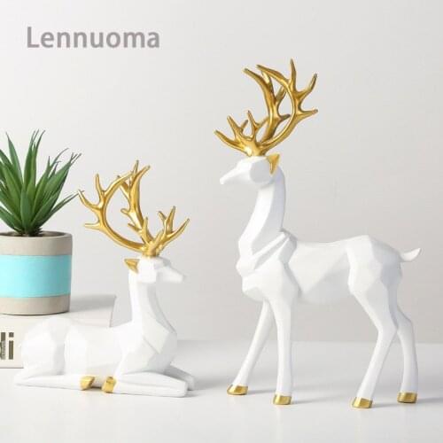 Lennuoma Home Decor Resin Deer Figurine Statue Nordic Crafts Figurines Sculpture Creative Gifts Modern Decoration Art Ornament