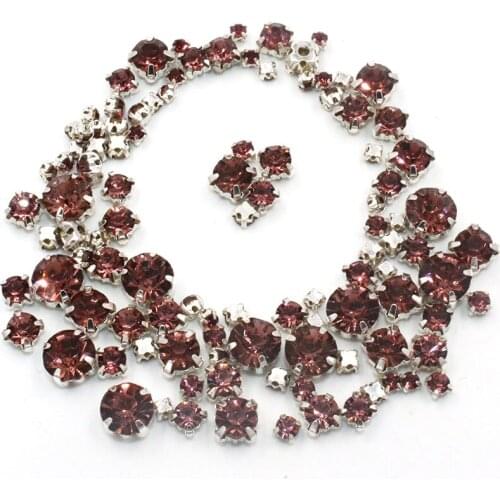 Hot sale Garment beads 100pcs/pack Mixed size Light purple glass crystal sliver base sew on rhinestones diy clothing accessories