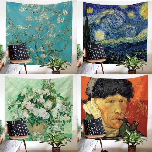 Van Gogh Oil Painting Tapestry Wall Hanging 3D Printed Banner Flag Blanket Wall Cloth Bohemian Mandala Tapestries Wall Carpet