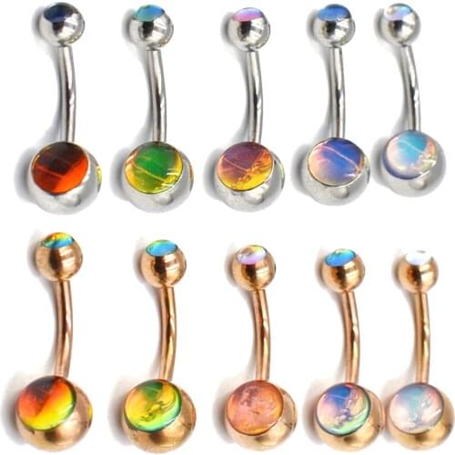 5PCS Flicker Bling Glitter Opal Belly Navel Ring Navel Piercing steel Gold Color Ombligo Body Piercing Jewelry