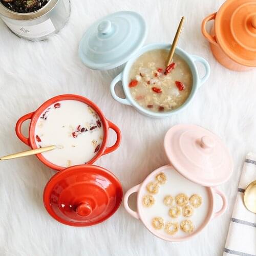 Kitchen Bake Mold with Cover Ceramic Tableware Oven Soup Bowl Mini Casserole Water-resisting Slow Cooker Dessert Bowl Soup Cup