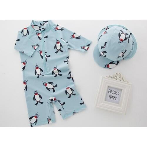 Boy Swimsuit 2-7 Years Old Penguin Print Bathing Suit Kids One Piece Beach Swimming Wear for Children Boys Toddler Baby Swimwear