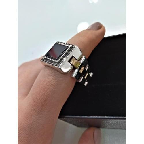 ROLEX WATCHBAND SQUARE ONİKS AND BAGUETTE STONE MEN 'S RING