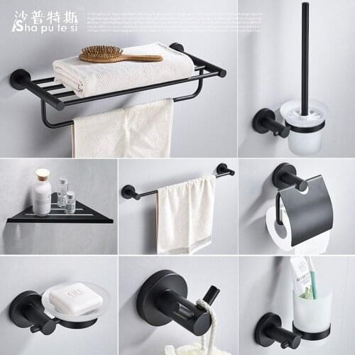 Free Shipping,bathroom Hardware Set 304stainless Steel Bathroom Shelf Wall Mounted Black Finish Towel Holder Toilet Brush Holder