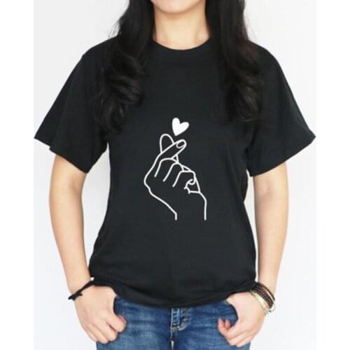 New Arrival Women T Shirt Graphic Love Hand Funny Summer Tops Tee Shirt Femme Hipster Black GrayT Shirt