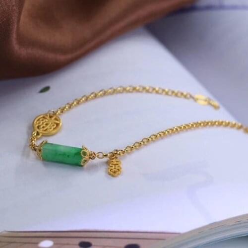 New Hetian Jade Green Jade S925 Sterling Silver Happy Brand with Mosaic Jade as Right as Rain Bracelet Overall Female Hot