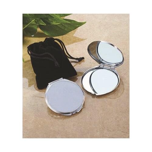 Wholesale - 2.4" Blank Compact Mirror Round Silver Metal Makeup Mirror Weddu Gift Favor with FREE Pouches 10X/LOT #18032-1