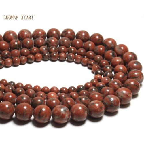 Wholesale Natural Black Point Red Round Loose Stone Beads For Jewelry Making DIY Bracelet Material 6/8/10/12 mm Strand 15